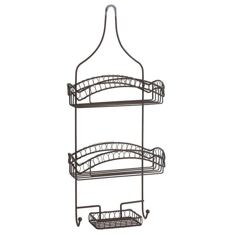 Bronze Shower Caddy with 3-Tier Shelves and Hooks - Rust-Resistant Bathroom Organizer