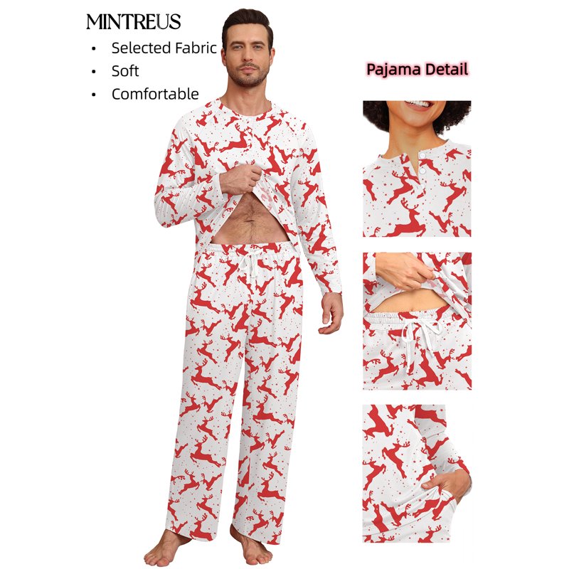 Christmas Couple Pajama Set Men S Red Elk Holiday Sleepwear Matching PJs
