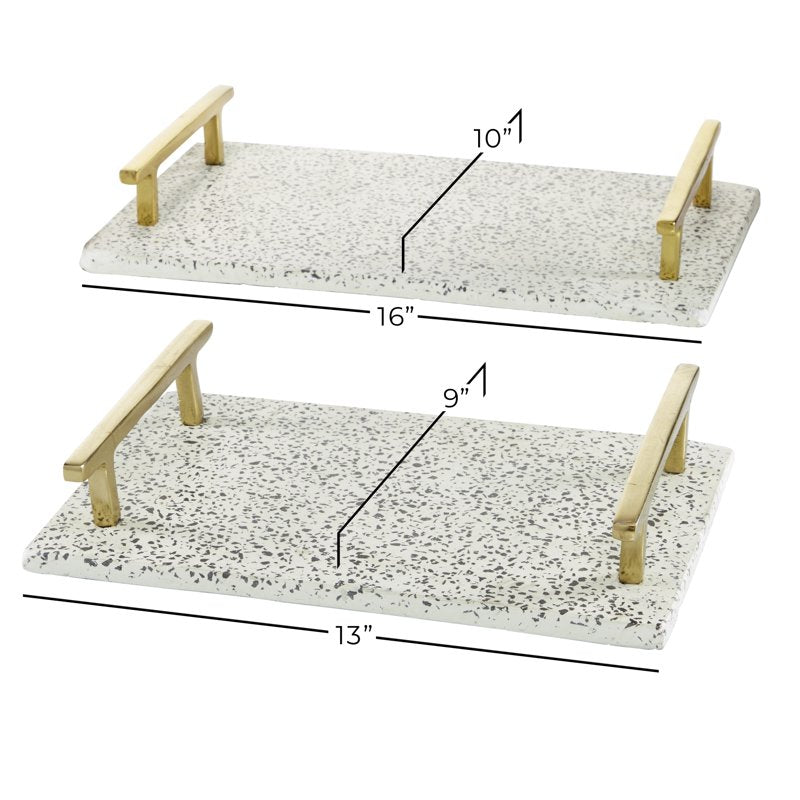 Stoneware Glam Tray Set - White Polka Dots Rectangle, 16" & 13"