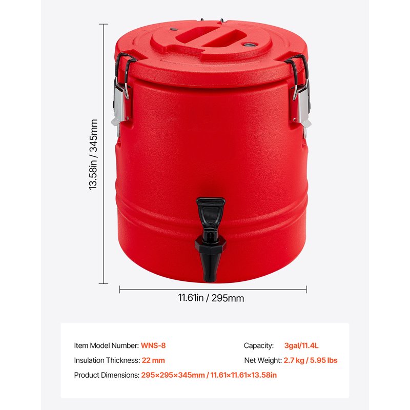 3 Gallon Insulated Beverage Dispenser with Spigot - Hot & Cold