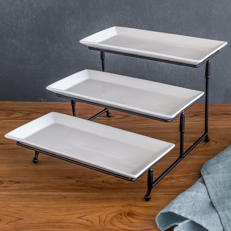 3-Tiered Porcelain Serve Set with Metal Stand - Single