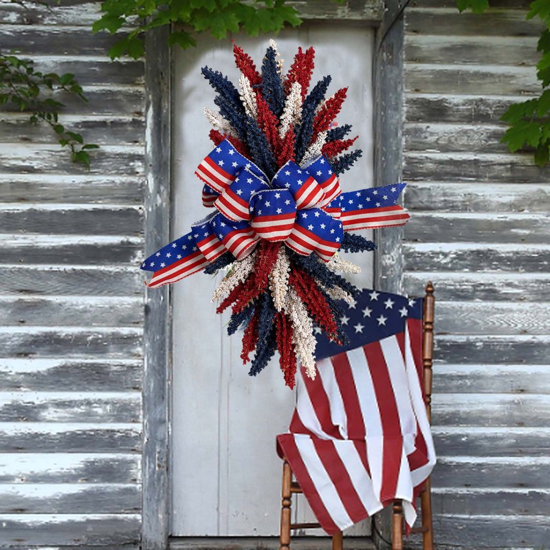 Patriotic Wreath for Front Door - Independence Day Flag Decor - Variation H