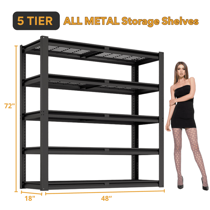 Heavy Duty Metal Storage Shelves - 48W x 18D x 72H Garage Shelving Unit - Adjustable, Industrial Steel Racking - Variation 1