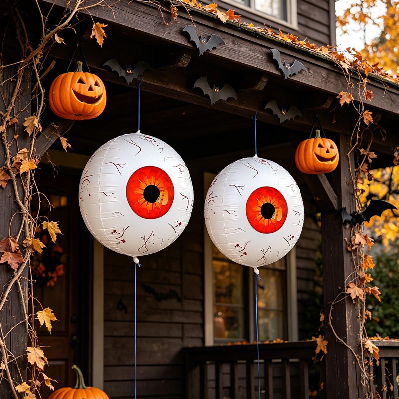 Red Inflatable Eyeball Halloween Decorations - 2PCS Bloodshot Horror Balloons Set