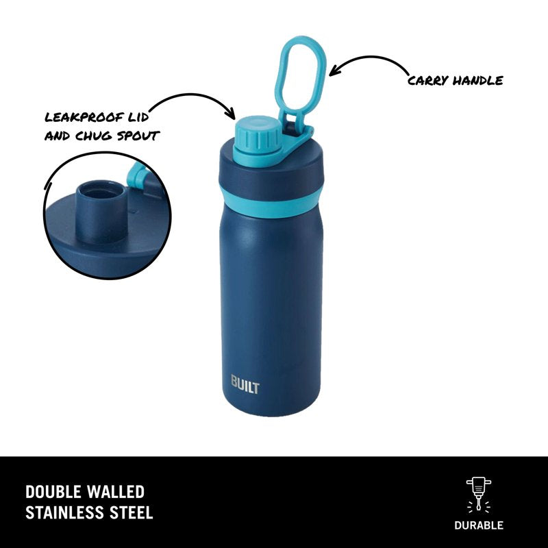 16 oz Stainless Steel Kids Water Bottle - Leakproof Chug Lid, Dark Blue