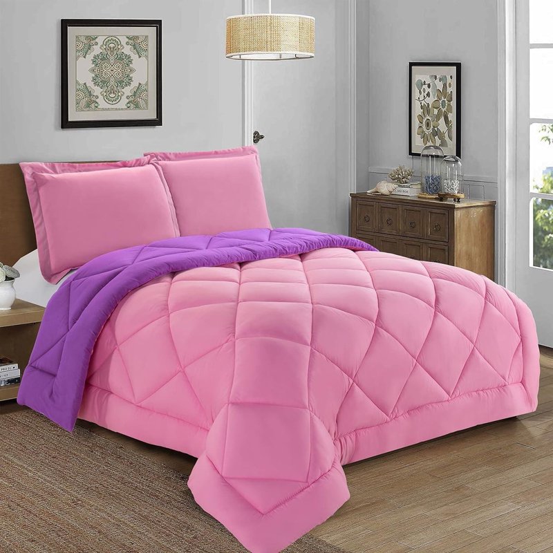 King Reversible Down Alternative Comforter Set - Pink & Purple Microfiber Bedding