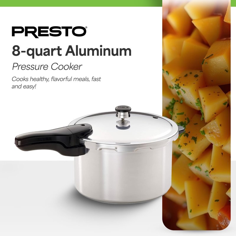 8-Quart Aluminum Pressure Cooker - Fast Healthy Family Cooking Pot