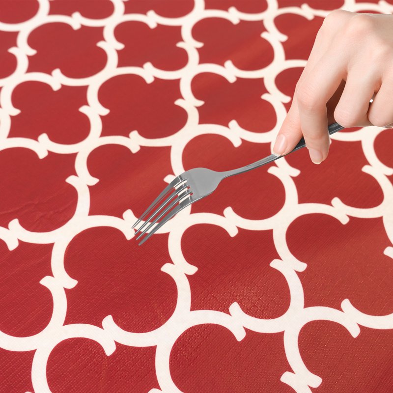 Elastic Fitted Vinyl Table Cover with Flannel Backing, 72" x 30", Ogee Curl Cranberry - 4 Pack