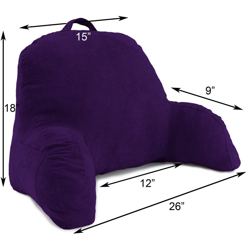 Deluxe Comfort Microsuede Backrest Pillow with Arms - 15 x 8 x 26 Inches, Purple