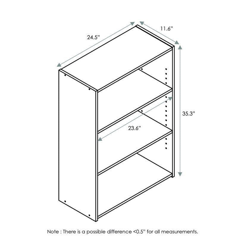 Contemporary 3-Shelf Bookcase in Soft White - Space Saving Design