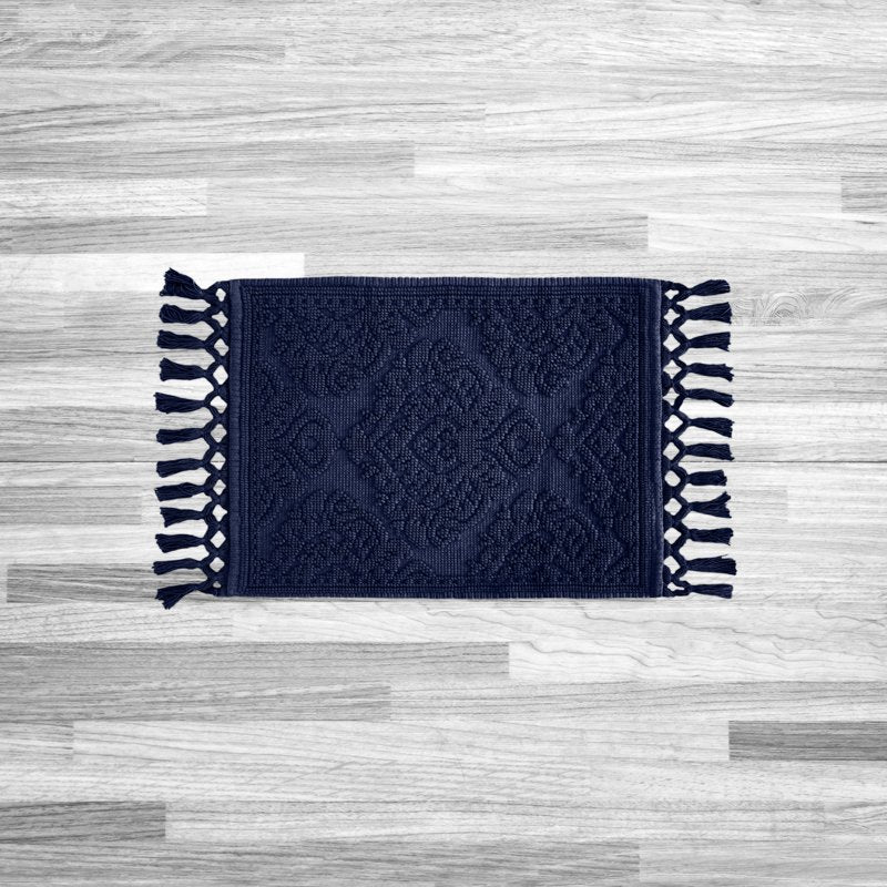 Cotton Fringe Bath Rug 17x31 in. Indigo - Bohemian Home Decor