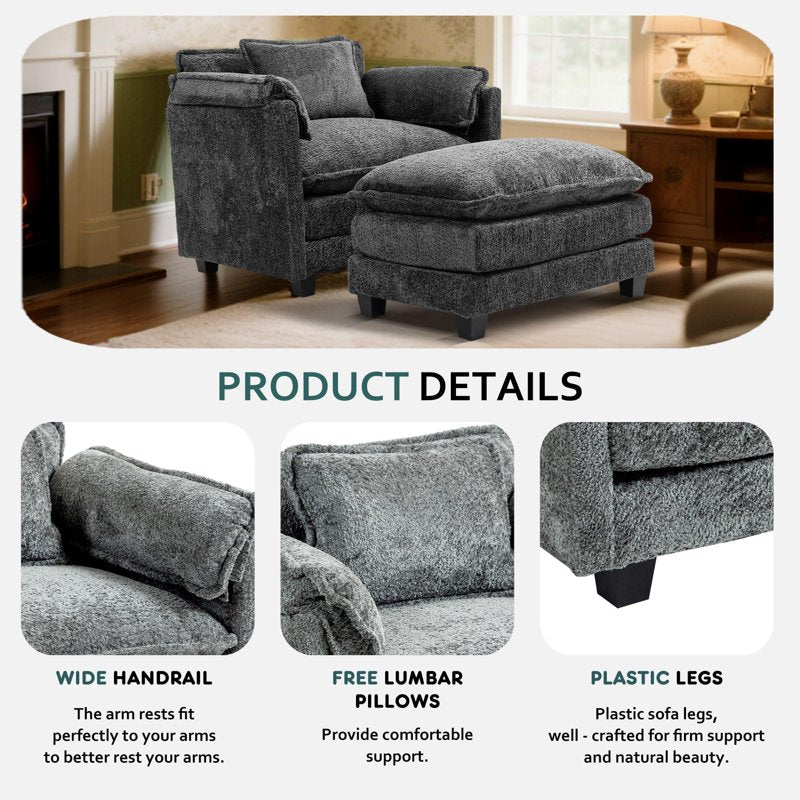 Boucle Accent Chair with Ottoman - Cozy Upholstered Lounge Chair
