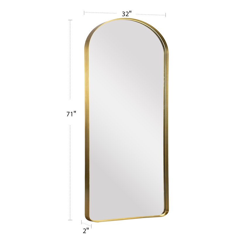 71x32 Inch Gold Arched Wall Mirror - Rounded Corner Aluminum Mount, Vertical Hanging