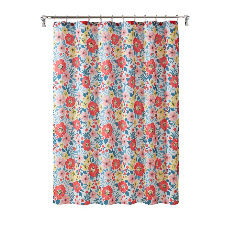 Pink Floral Shower Curtain Set with PEVA Liner & Metal Hooks - 14 Pieces, 72x72 Inches