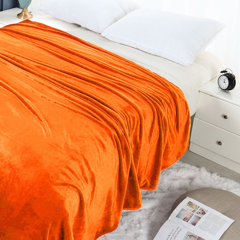 Twin XL Flannel Fleece Blanket - Soft Luxury Hemmed Orange