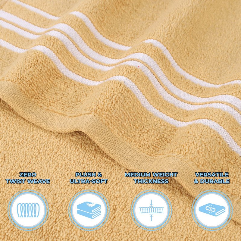 Gold Cotton Face Towel Washcloth Set of 12 - Zero Twist Plush & Ultra-Absorbent
