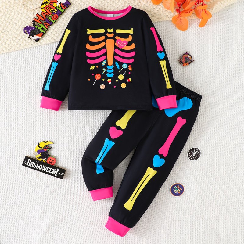 Kids Halloween Pajama Set Z12-Black3 3-4 Years Skeleton Print Two-Piece