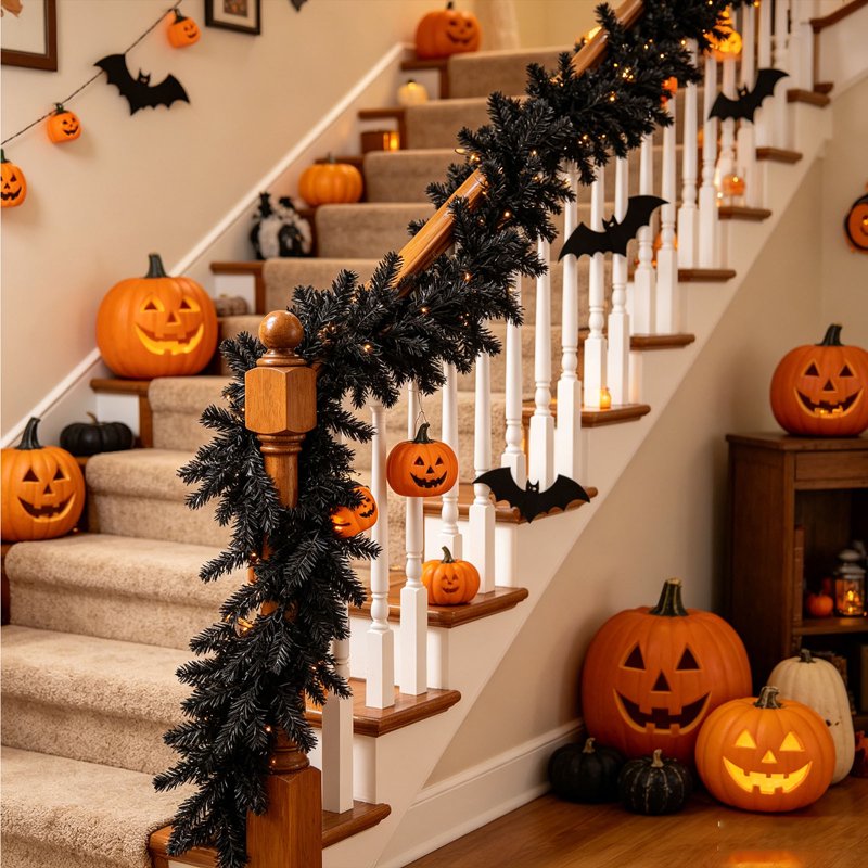 Rattan Garland Vines - 70.87in Black Cedar Halloween Decor with Dark Rose Leaves