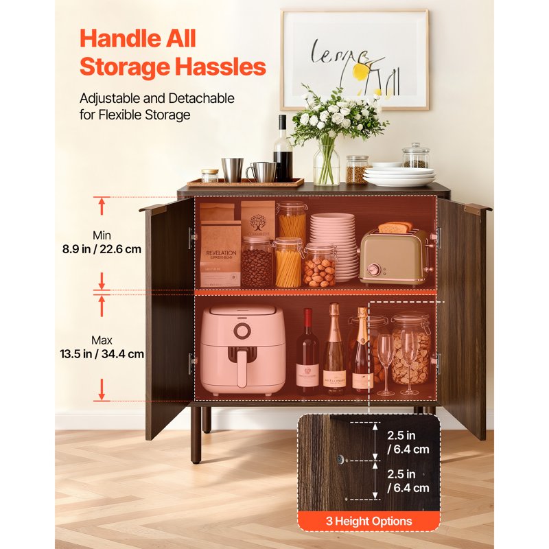 Mid-Century Coffee Bar Cabinet with Barn Door - Brown