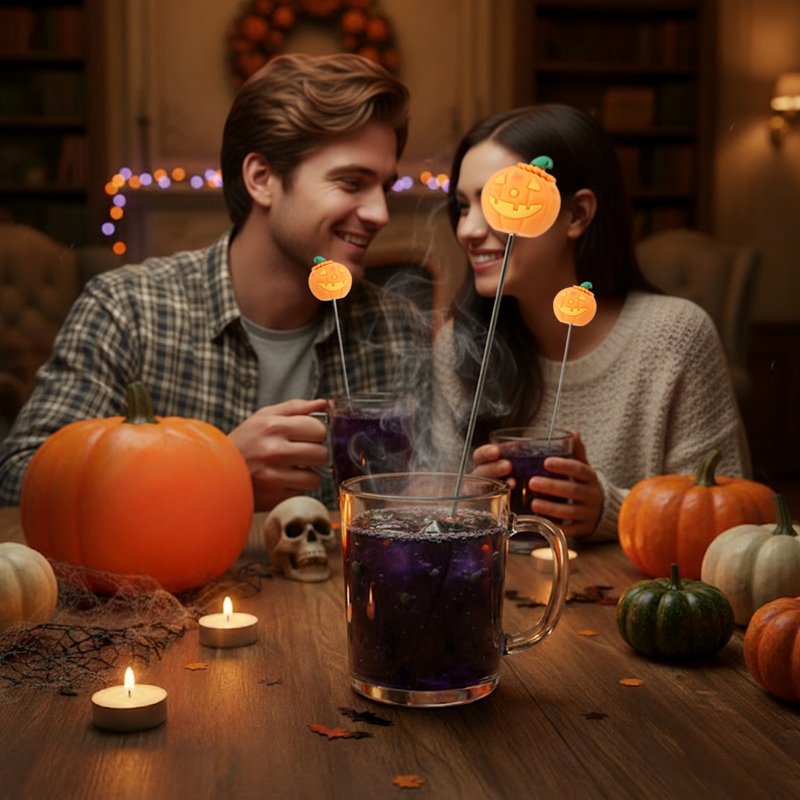 Halloween Orange Stainless Steel Cocktail Mixing Spoon with Ghost Witch Bat Pumpkin