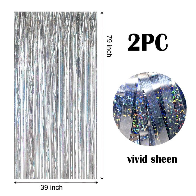 Silver Fringe Curtain 4-Pack - Blinking Light Bright Foil Party Decor - Birthday Wedding Events