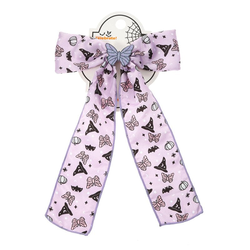 Purple Halloween Hair Bow - Spooky Butterfly Print Party Accessory