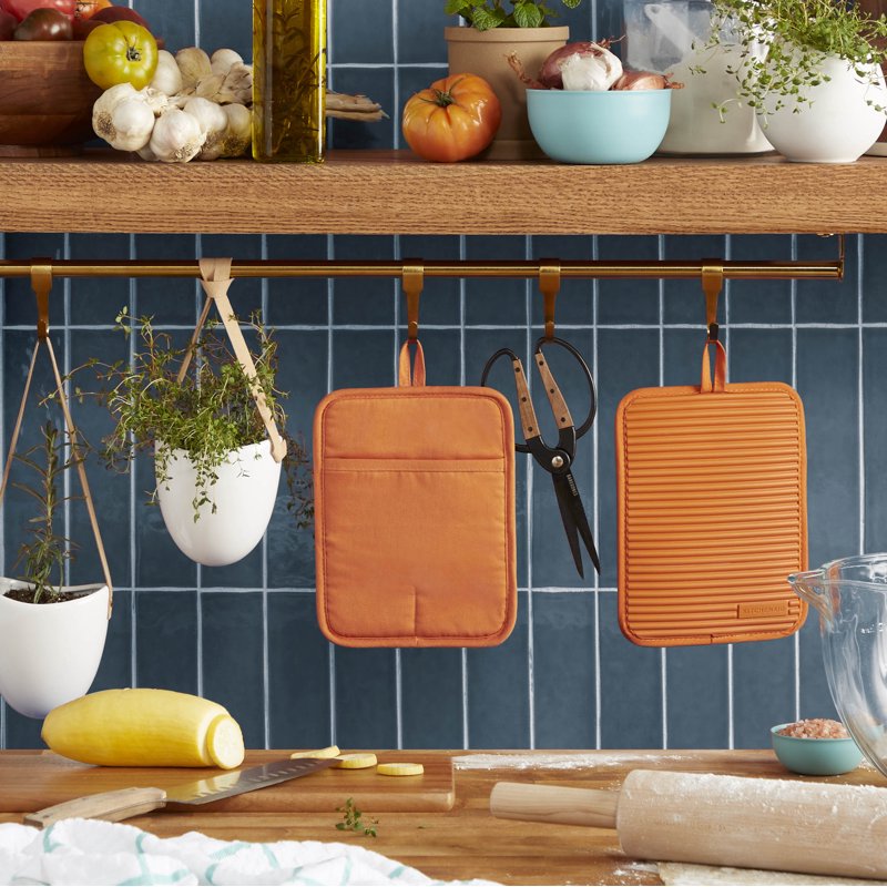 Ribbed Soft Silicone Pot Holders 2-Pack Set - Honey, 7"x9"