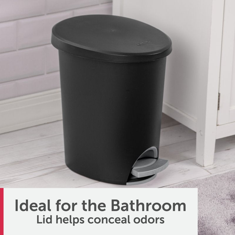 Small Bathroom Trash Can - 2.6 Gallon Plastic Bin with Step Lid - Black