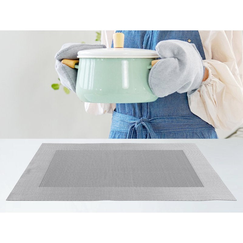 Washable Wipeable Table Placemats - Set of 8, Silver Gray 18x12