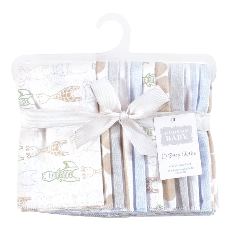 Burp Cloths for Babies - Cotton Poly Flannel 10-Pack - Modern Safari Friends
