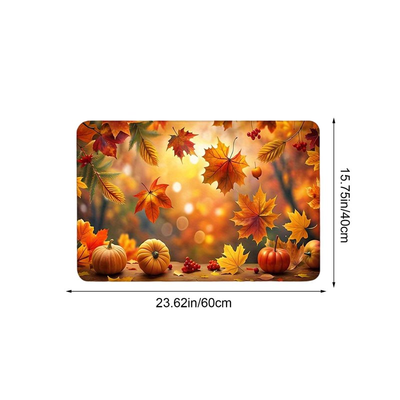 Thanksgiving Harvest Doormat with Maple Leaves & Pumpkins - Seasonal Front Door Mat - 15.75 x 23.62 Inch (C-i)