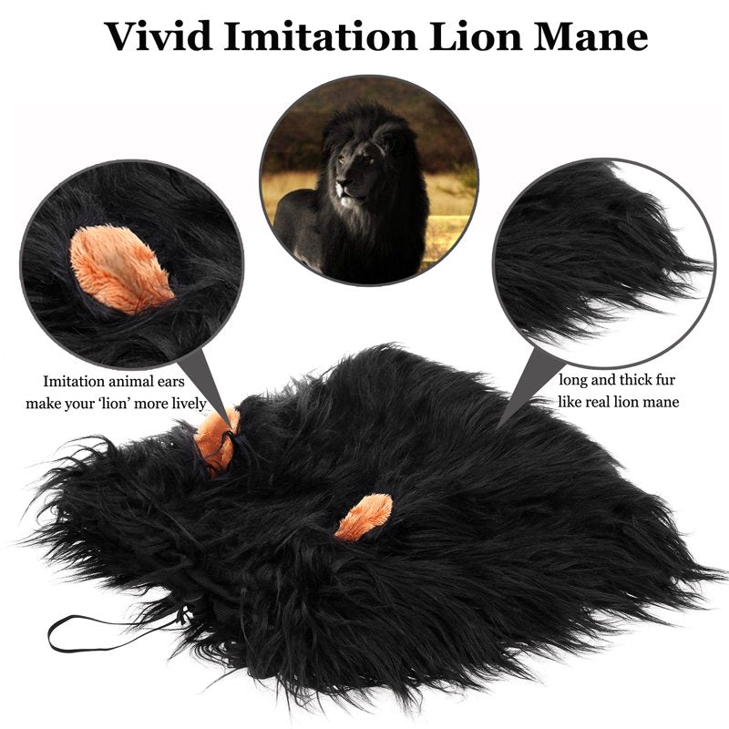 Lion Mane Wig for Dogs - Large Black Pet Costume Accessory, Halloween Fancy Dress (Variation: Black, L)
