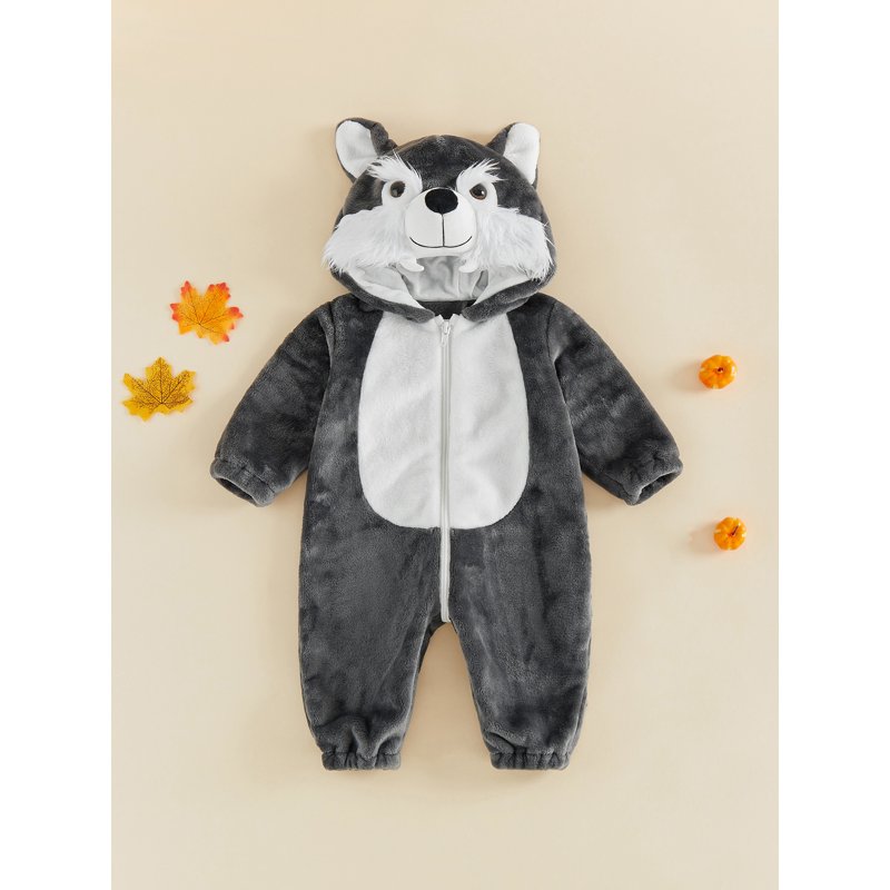 Kids Toddler Baby Wolf Costume Gray 4-5 Years Fleece Jumpsuit Halloween Cosplay