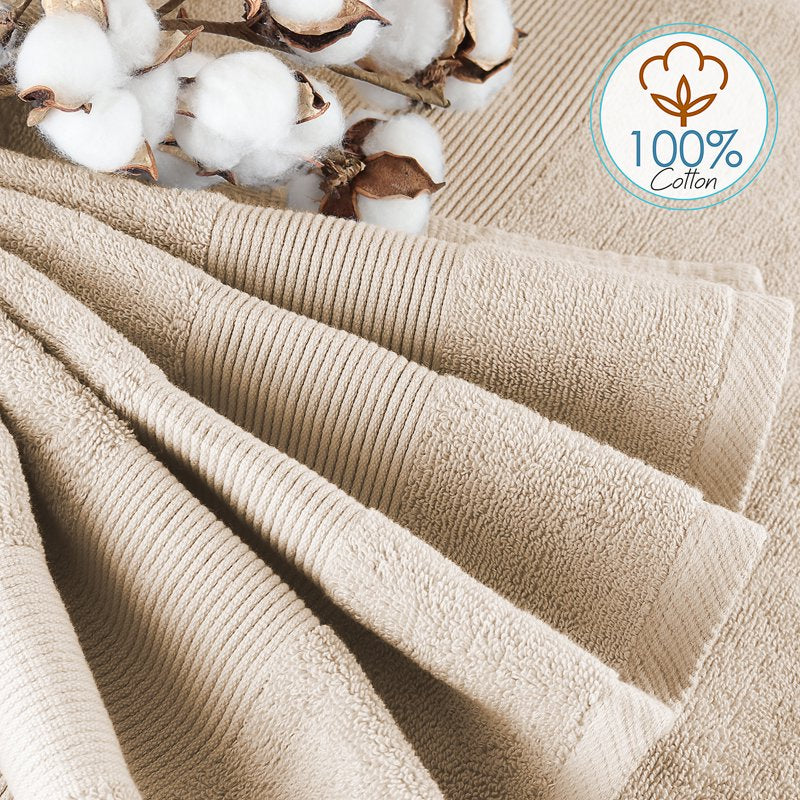 Clara Clark Bath Towels Set 4 Cream Body Towels & 2 Washcloths - 100% Cotton, Ultra Soft, Absorbent