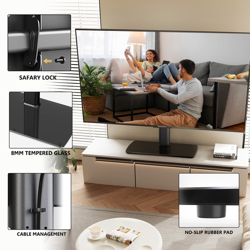 Universal Table Top TV Stand for 43-80 Inch TVs - Swivel Design