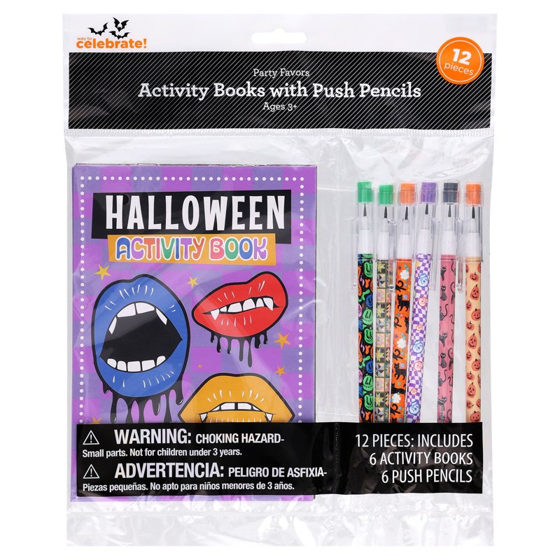 Halloween Activity Books with Push Pencils Party Favors - 12 Pieces