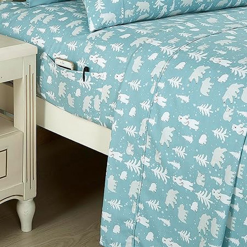 Full Blue Polar Bear 6-Piece Holiday Pattern Bedding Set - Wrinkle & Fade Resistant
