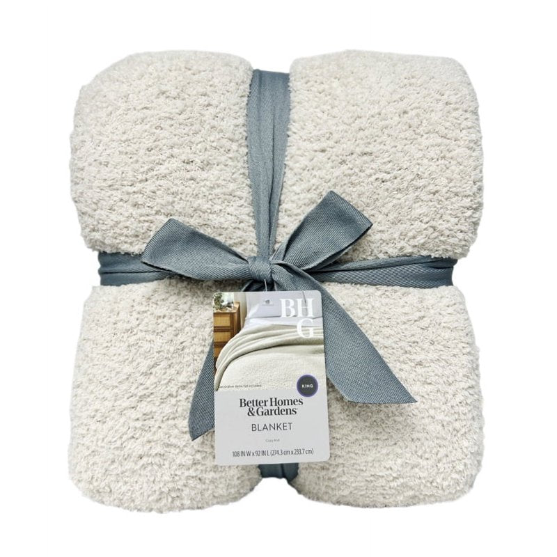 King Cozy Knit Blanket - Beige, Soft Recycled Polyester Bed Throw with Oeko-Tex
