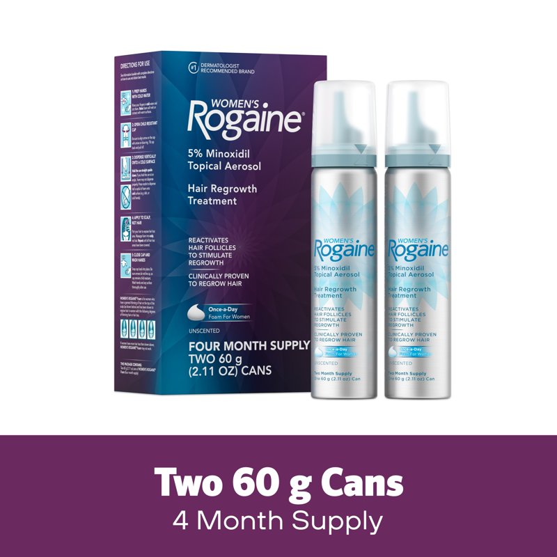 Minoxidil 5% Hair Regrowth Foam for Women, 4-Month Supply, 2 x 2.11 oz
