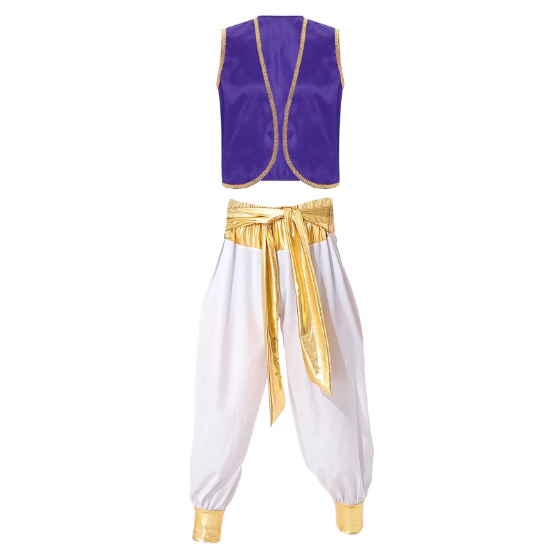 Men's Arabian Prince Costume Vest & Harem Pants Set - Dark Purple & White, Medium