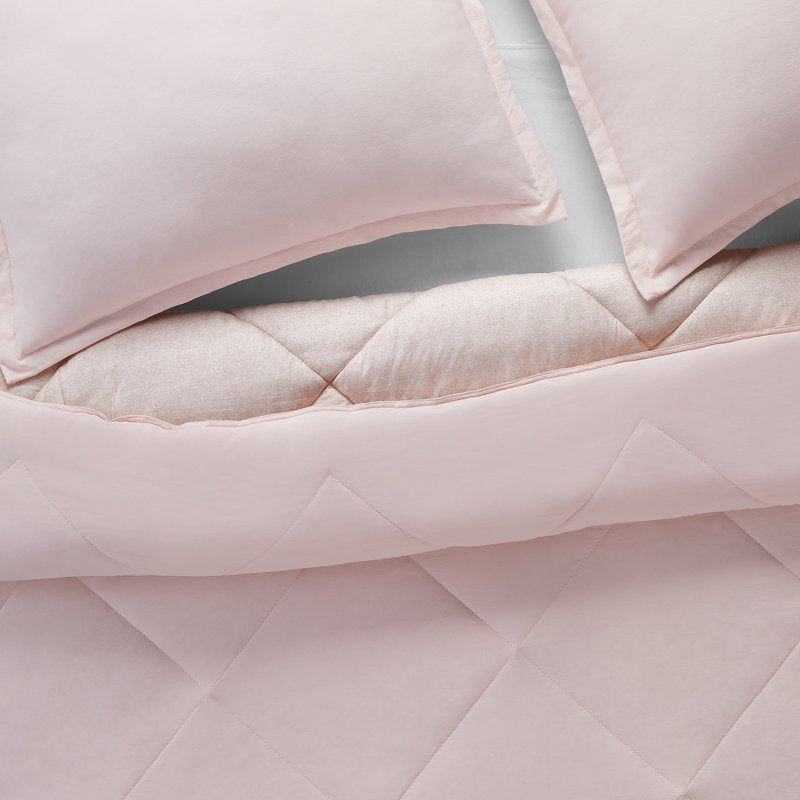 Pink Twin Reversible Cooling Bed Set - Supersoft Comforter & Solid Sheets