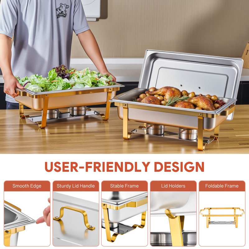 4pc Stainless Steel Chafing Dish Set - 9 Qt Food Warmers