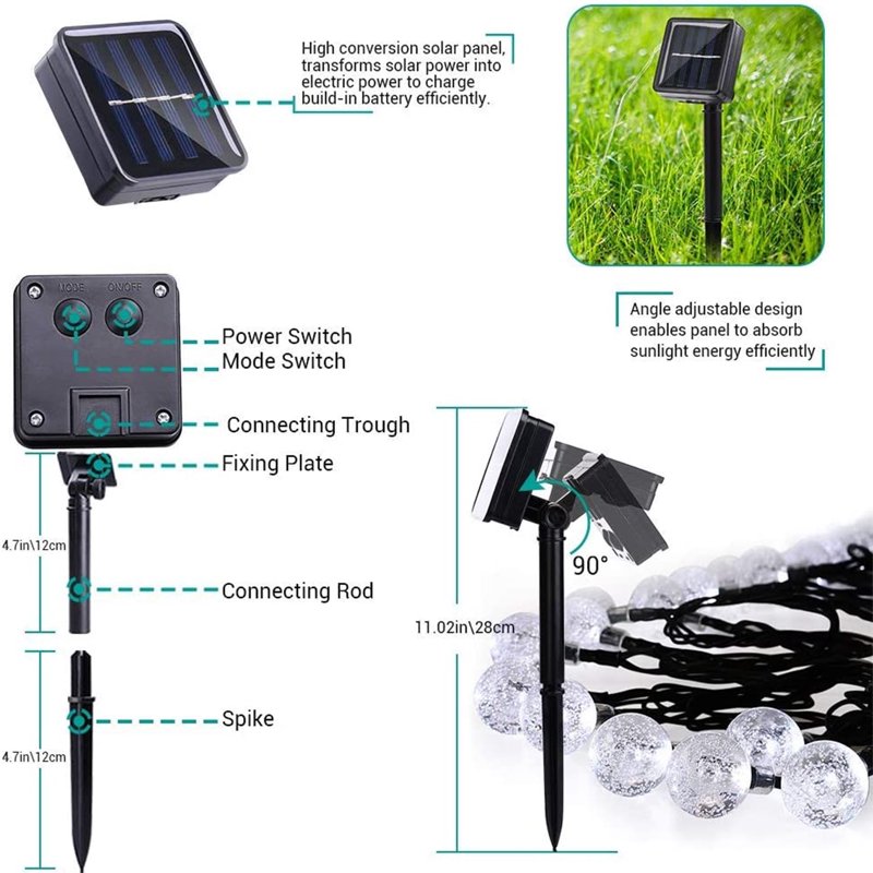 Outdoor Solar String Lights 35.6ft White Globe LED Waterproof with 8 Modes