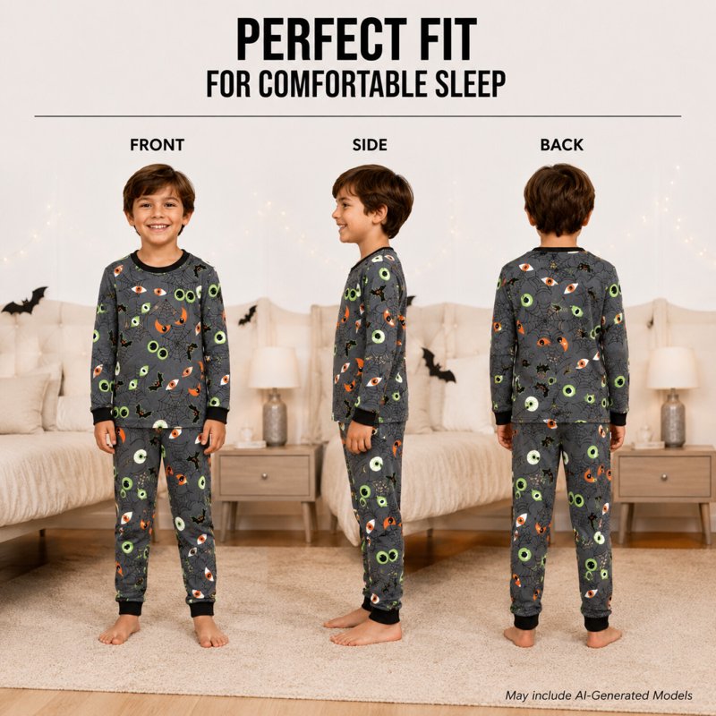 Charcoal Spooky Boys Pajama Set - Halloween Glow-In-The-Dark 2-Piece Sleepwear (2T-12, Long Sleeve)