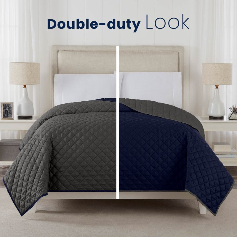 Reversible Microfiber Coverlet Queen - Graphite & Navy Bedding