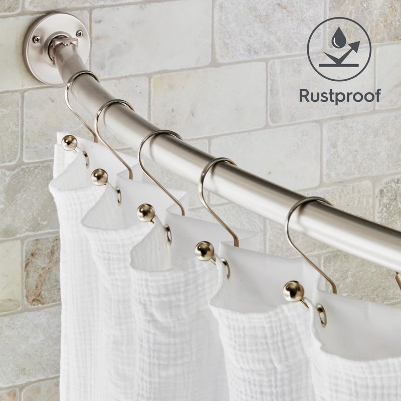 Adjustable Curved Shower Rod - 45 to 72 Inches, Satin Nickel, Single