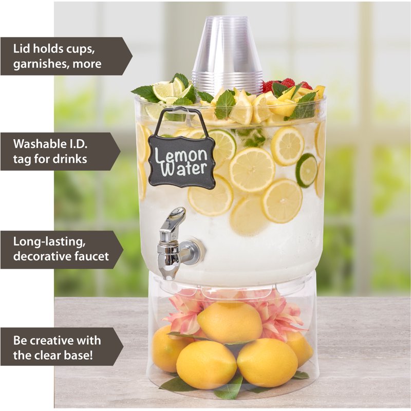 2-Pack 2.0 Gallon Beverage Dispenser with Party Top - Clear
