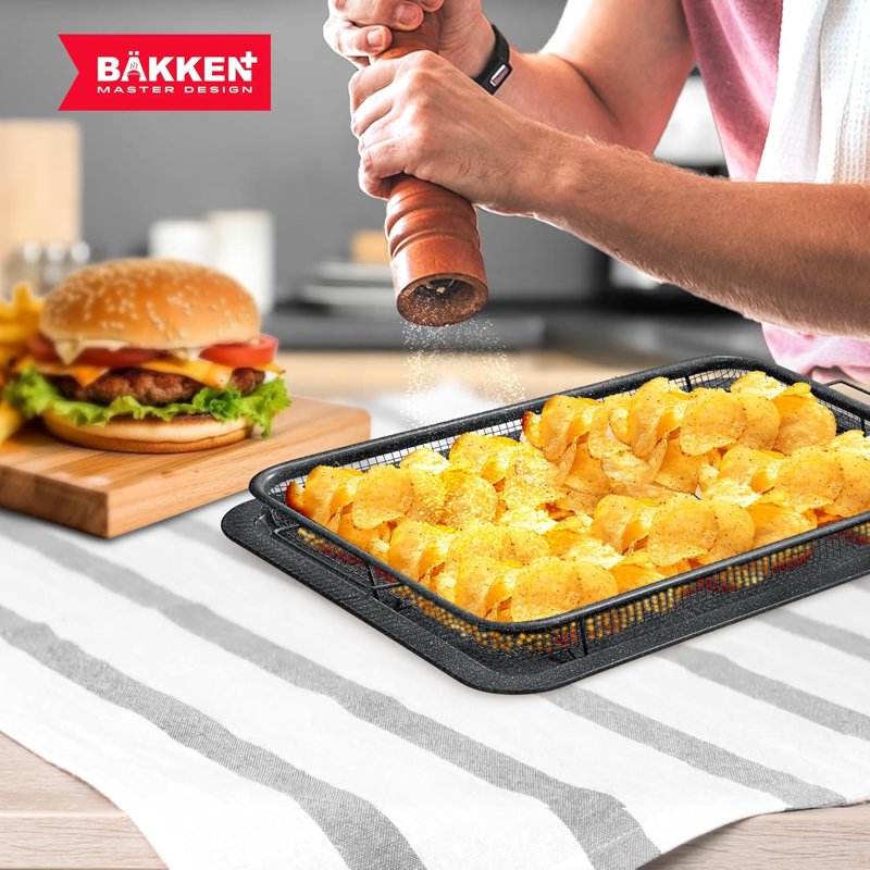 Non-Stick Crisper Tray Set - 2-Piece Gray Marble, 9.5" x 13"