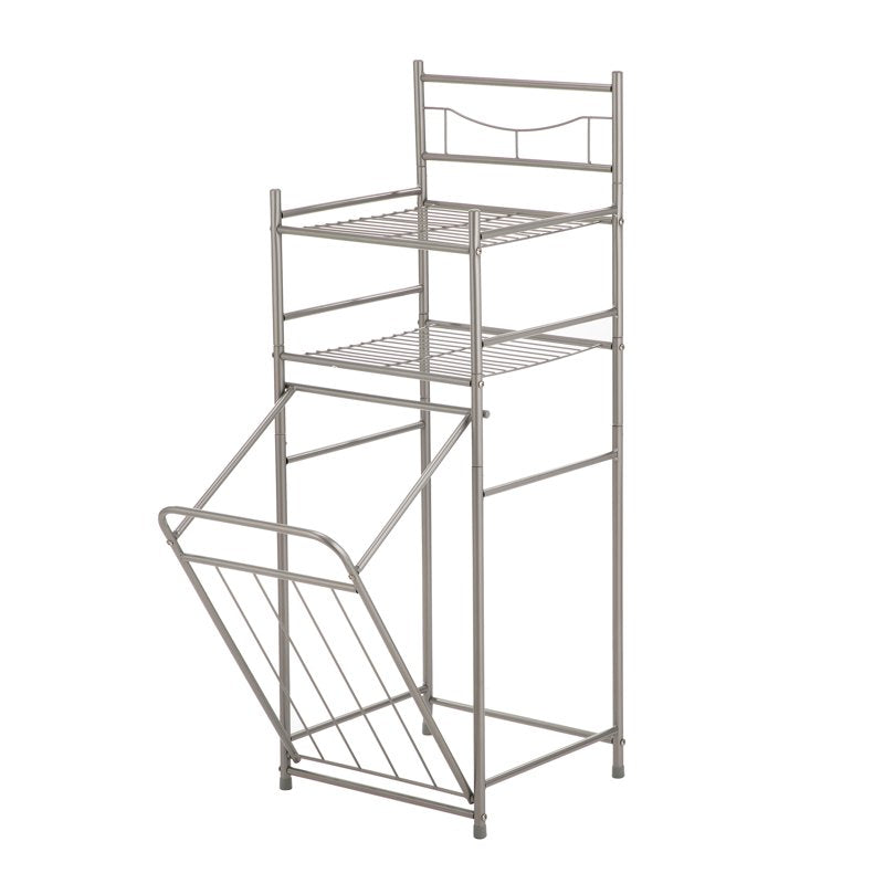 Bathroom Storage Tower with Shelves and Removable Hamper - Satin Nickel Finish