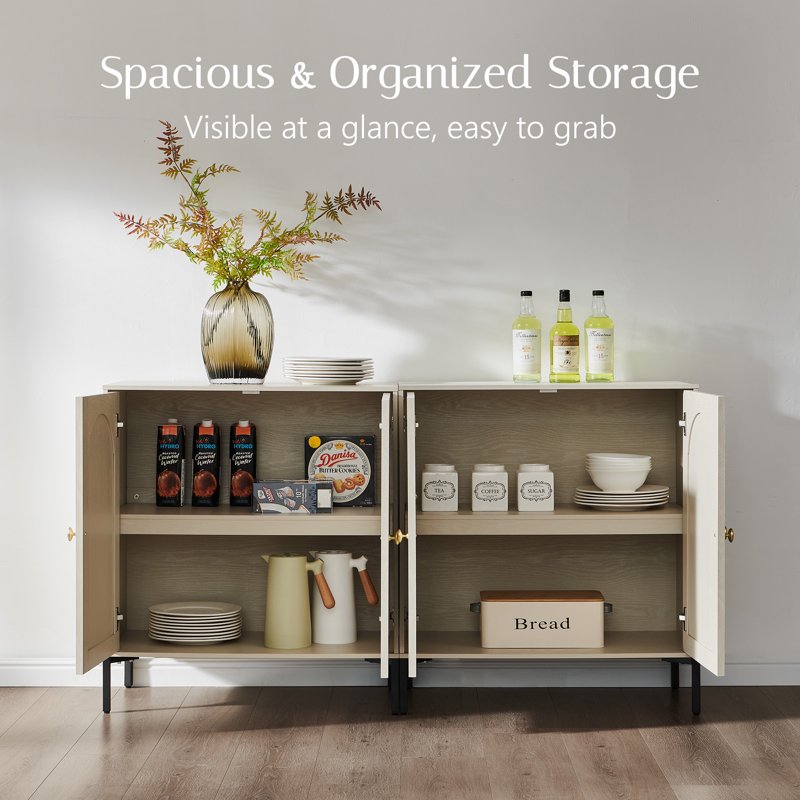 Buffet Cabinet with Storage - 123.5" Wooden Sideboard - Cream